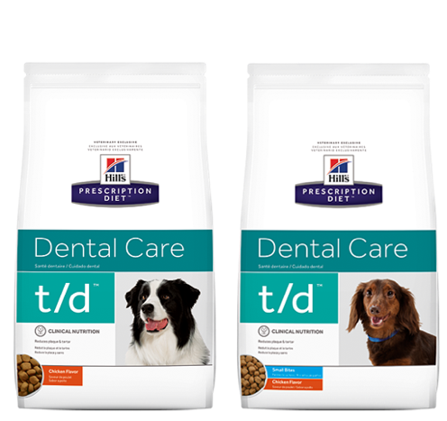 Two bags of Hills Prescription Diet dental care dog food